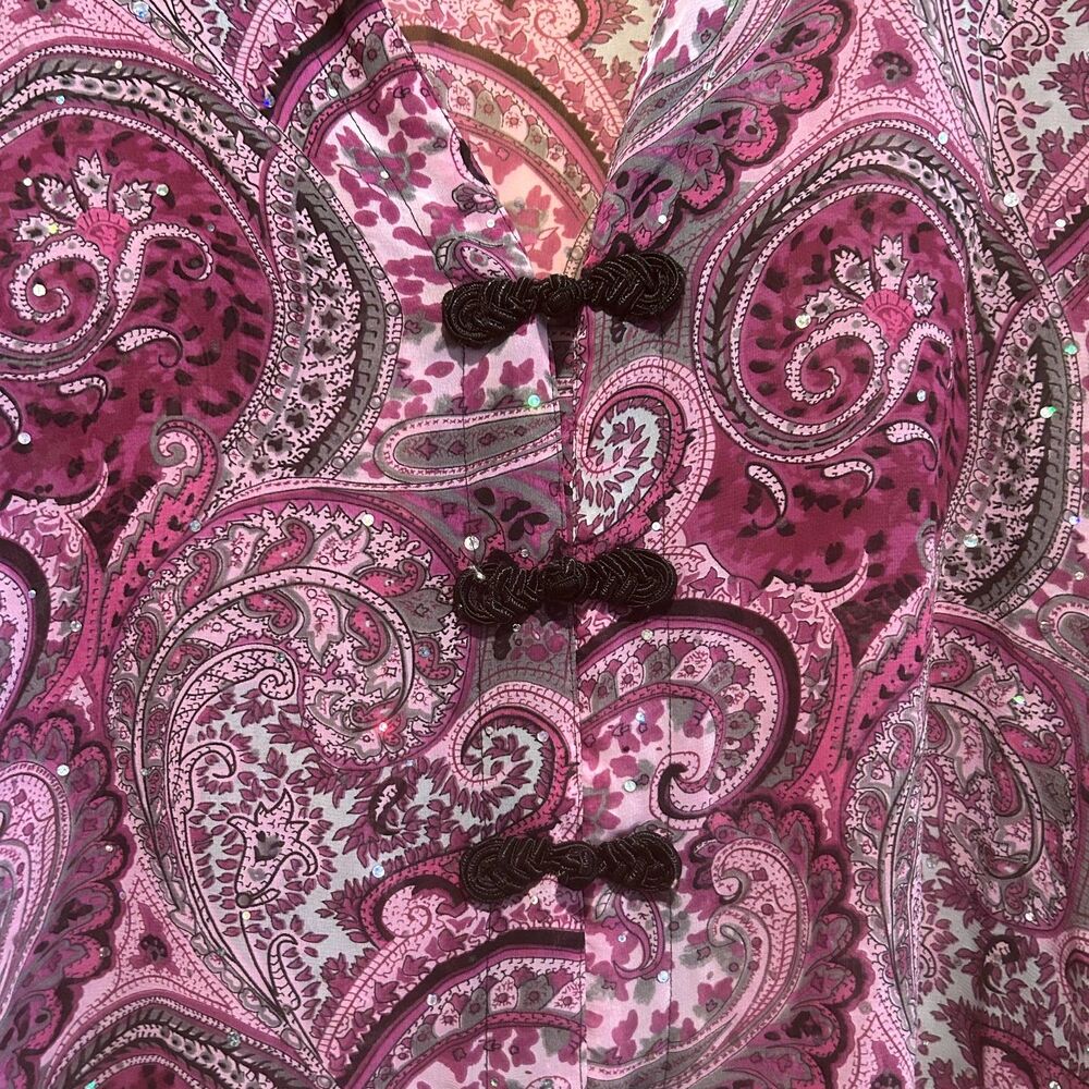 Maggie Barnes Womens Purple Pink Paisley Blouse-Beaded-Sz 2X-Flowy-Fairy-Event - Picture 3 of 8